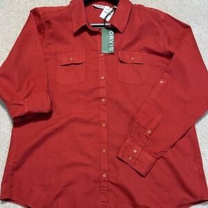 NEW Orvis Linen/Cotton Blend Button Up Long Sleeve Roll Tabs Shirt Spice Reg XL